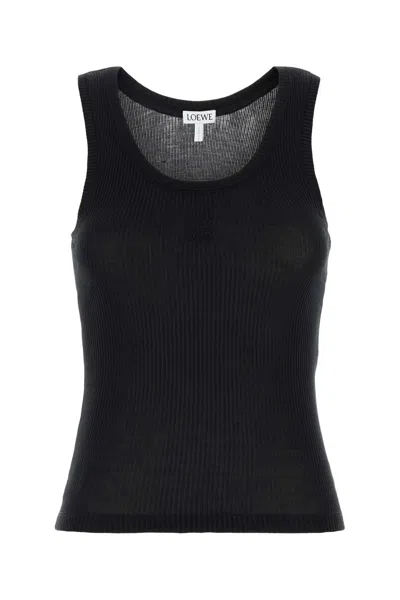 Loewe Silk Sleeveless Tank Top With Ribbed Texture In Black