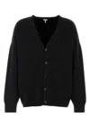 Loewe Stretch Wool Blend Cardigan Ribbed Cuffs Hem In Black
