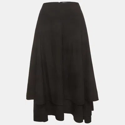 Pre-owned Loewe Black Striped Wool Double Layer Midi Skirt S