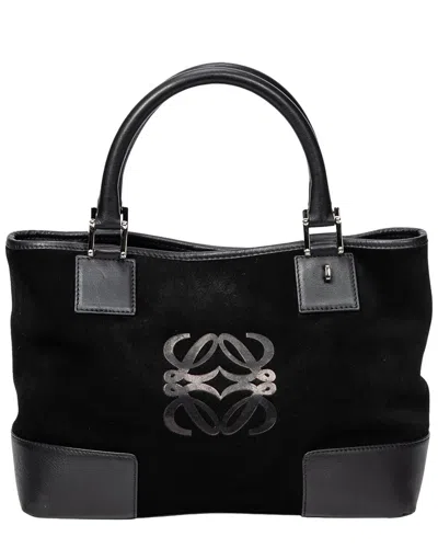 Pre-owned Loewe Black Suede Leather Anagram Open Tote (authentic Pre-loved)