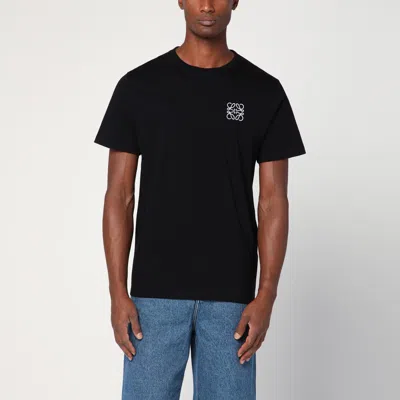Loewe Mens Black Monogram-embroidery Crew-neck Regular-fit Cotton-jersey T-shirt