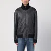 LOEWE BLACK VINTAGE-EFFECT LEATHER BOMBER JACKET