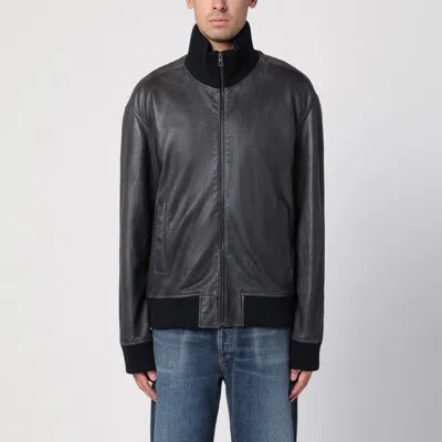 Loewe Black Vintage-effect Leather Bomber Jacket