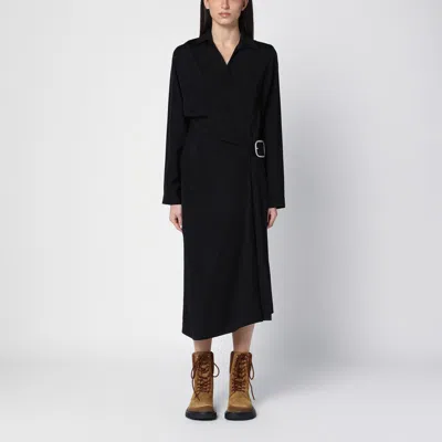 LOEWE BLACK VISCOSE BELTED DRESS
