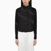 Loewe Pleated Bib Front Denim Cropped Shirt In Black