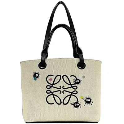 Pre-owned Loewe Black White Canvas Leather Tote Bag ()
