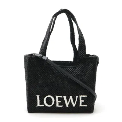 Pre-owned Loewe Black White Raffia Leather Shoulder Bag Tote Bag ()