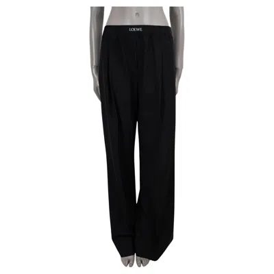 Pre-owned Loewe Black Wool 2025 Logo Waistband Straight Pants L