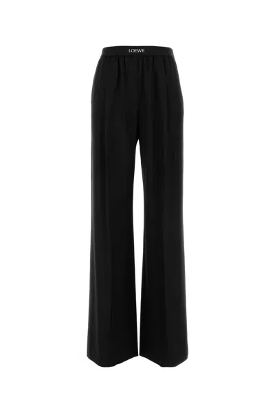 Loewe Wide-leg Wool Trousers With Central Pleats In Black