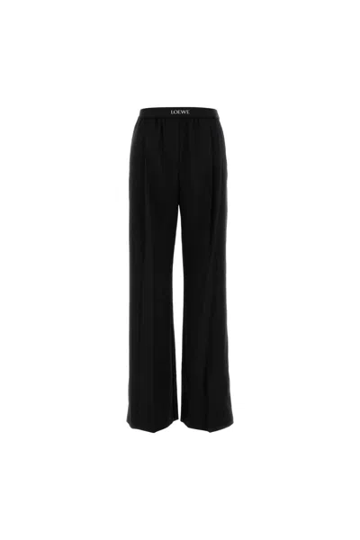Loewe Wool Trousers With Wide Leg And Elastic Waistband In Black