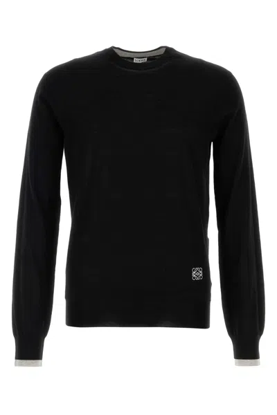 Loewe Wool Crew Neck Sweater Long Sleeves In Black