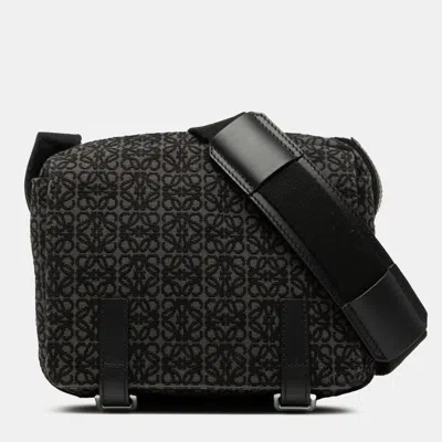 Pre-owned Loewe Black Xs Anagram Canvas Military Messenger Bag