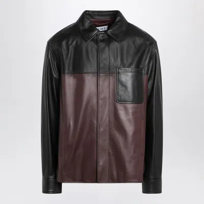 Loewe Leather Overshirt With Contrasting-panels In Brown