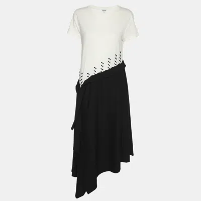 Pre-owned Loewe Black/white Jersey Asymmetrical Dress S