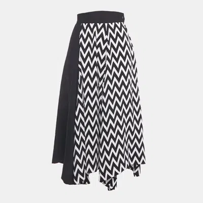 Pre-owned Loewe Black/white Zig Zag Print Crepe Midi Skirt S
