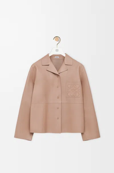 Loewe Womens Beige Anagram-pocket Long-sleeve Leather Shirt In Brown