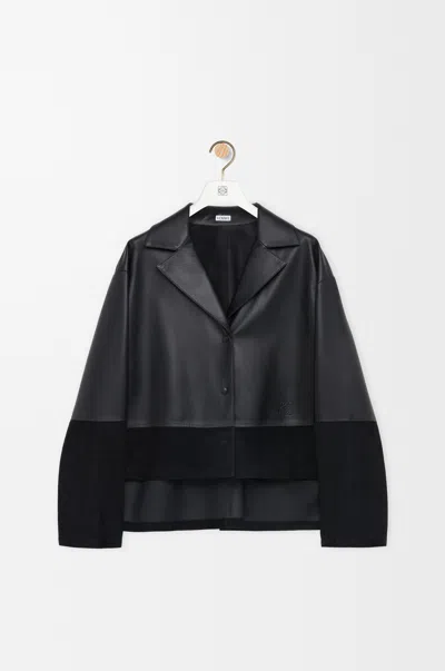 Loewe Anagram-debossed Leather Blazer In Black