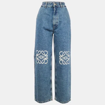 Pre-owned Loewe Blue Anagram Engraved Denim Straight Leg Jeans S Waist 27"