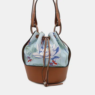 Pre-owned Loewe Blue Brown Canvas Leather Paula Balloon Bag