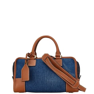 Pre-owned Loewe Blue Brown Denim Leather Handbag Shoulder Bag () In Blue, Brown