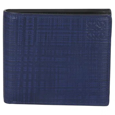 Pre-owned Loewe Blue Calfskin Linen Anagram Bifold Wallet