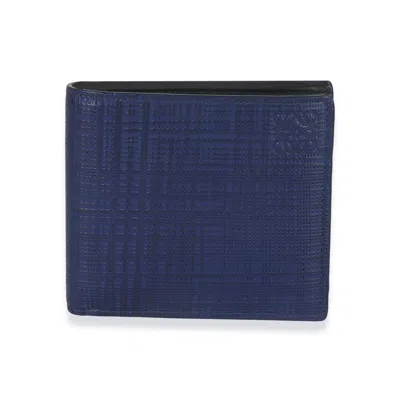 Pre-owned Loewe Blue Calfskin Linen Anagram Bifold Wallet