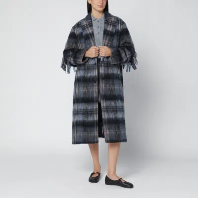 Loewe Blue Checked Coat In Mohair And Wool Blend