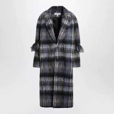 Loewe Blue Checked Coat In Mohair And Wool Blend In Gray