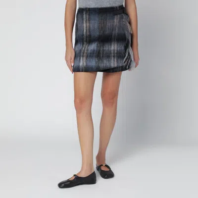 Loewe Blue Checked Mini Skirt In Mohair And Wool Blend