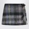 Loewe Blue Checked Mini Skirt In Mohair And Wool Blend In Gray