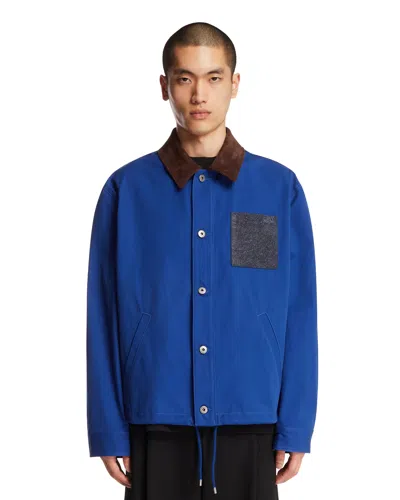 Loewe Suede-trimmed Cotton Jacket In Blue