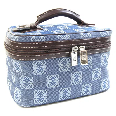 Pre-owned Loewe Blue Dark Brown Canvas Leather Handbag Pouch Vanity Bag ()
