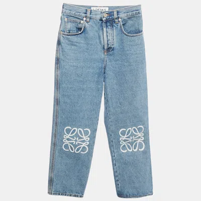 Pre-owned Loewe Blue Denim Anagram Detail Cropped Jeans S Waist 27"