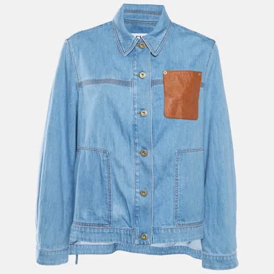 Pre-owned Loewe Blue Denim Anagram Patch Oversize Workwear Jacket M