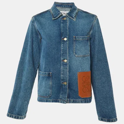 Pre-owned Loewe Blue Denim Anagram Patch Oversized Jacket S