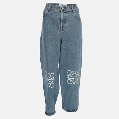 Pre-owned Loewe Blue Denim Anagram Wide Leg Pants S