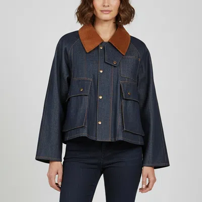 Pre-owned Loewe Blue Denim And Corduroy Trapeze Cropped Jacket S