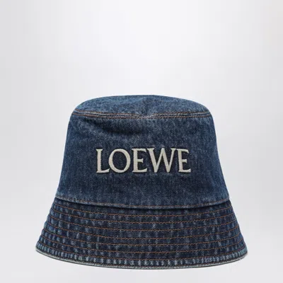 Loewe Blue Denim Bucket Hat With Logo Embroidery