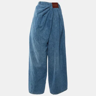 Pre-owned Loewe Blue Denim Draped Wide Leg Jeans M/waist 30"