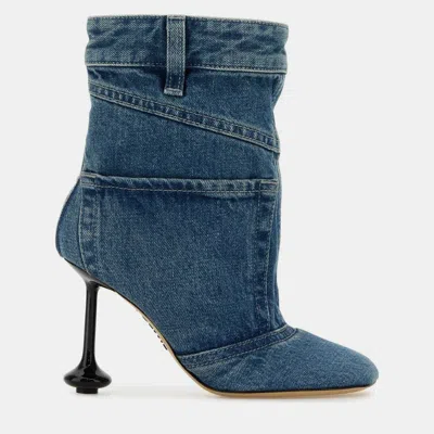 Pre-owned Loewe Blue Denim Toy Panta Ankle Boots Eu 37