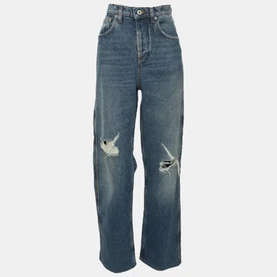 Pre-owned Loewe Blue Distressed Denim Wide Leg Jeans Xs