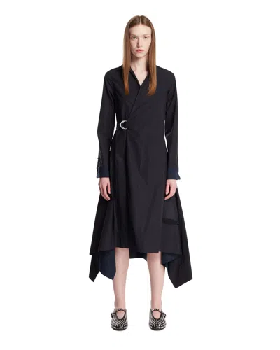 Loewe Blue Draped Cotton Dress In Black