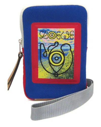 Pre-owned Loewe Blue, Gray, Red Canvas Pouch (authentic Pre-loved)