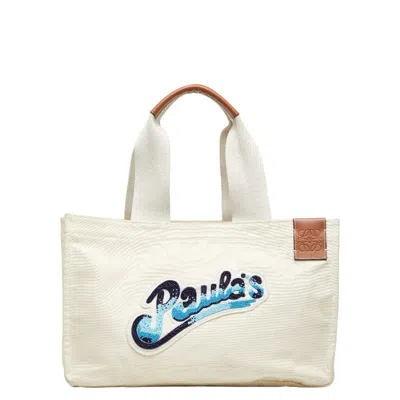 Pre-owned Loewe Blue Ivory White Canvas Tote Bag () In Blue, Ivory, White