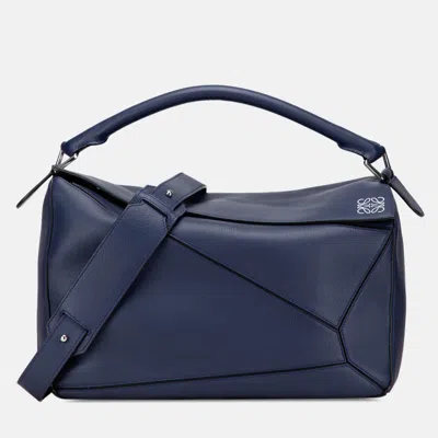 Pre-owned Loewe Blue Large Calfskin Puzzle Satchel
