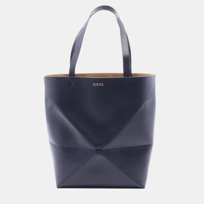 Pre-owned Loewe Blue Large Shiny Calfskin Puzzle Fold Tote