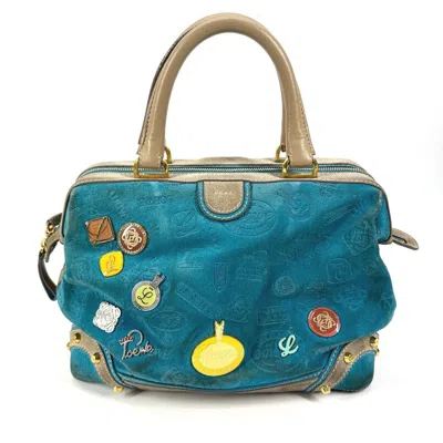 Pre-owned Loewe Blue Leather Suede Boston Bag Handbag Tote Bag ()