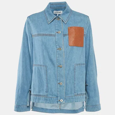 Pre-owned Loewe Blue Leather Trim Denim Worker Jacket S