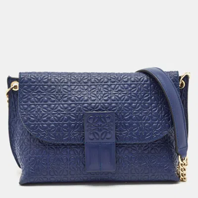 Pre-owned Loewe Blue Logo Embossed Leather Avenue Shoulder Bag