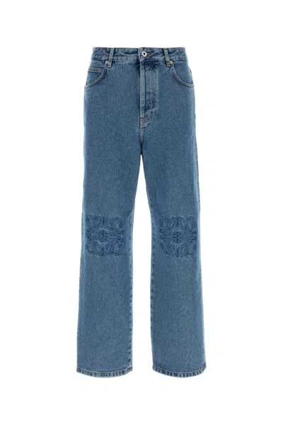 Loewe Denim Trousers Belt Loops Embroidered Back Pockets In Blue